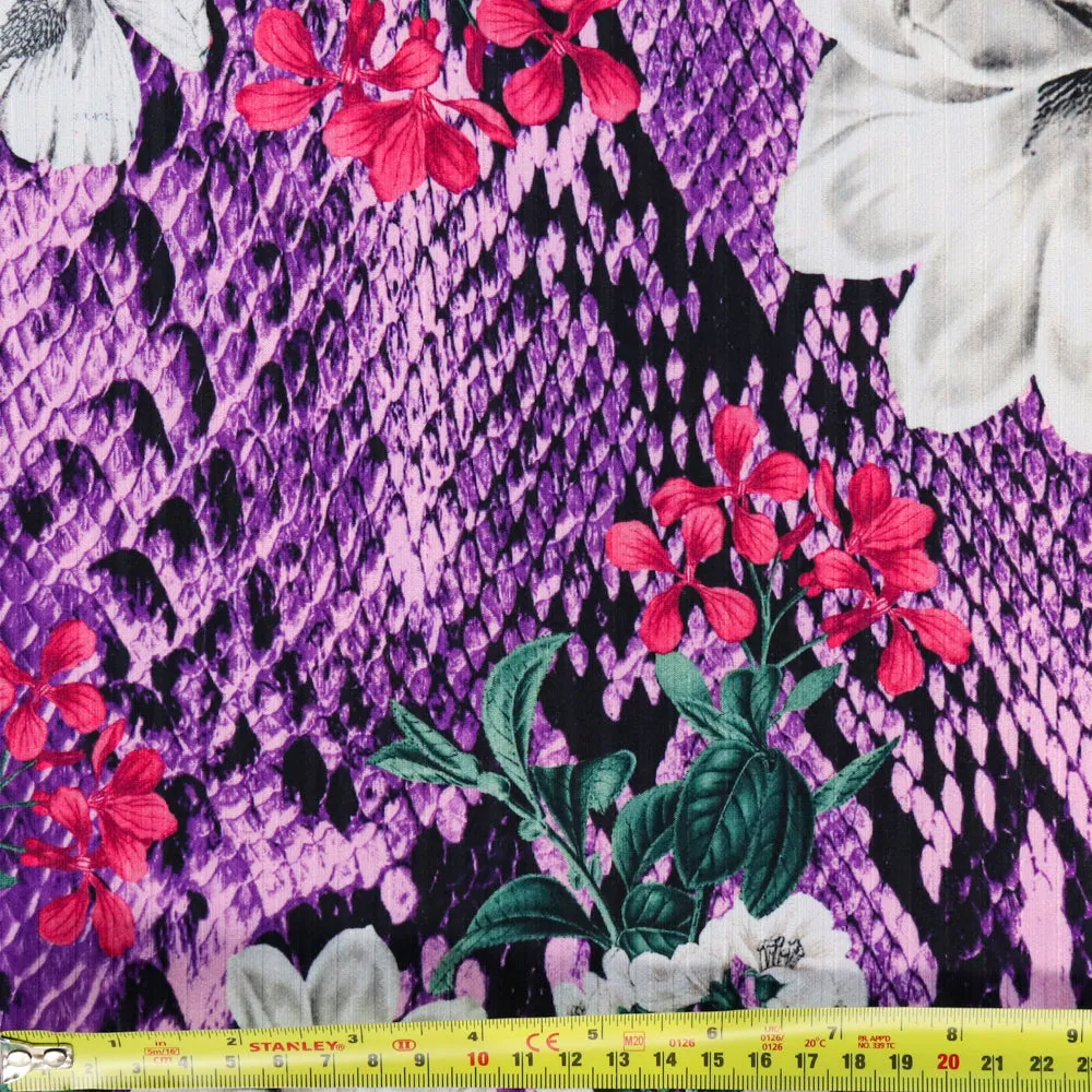 (16C) Purple Snake Floral Ribbed Fabric
