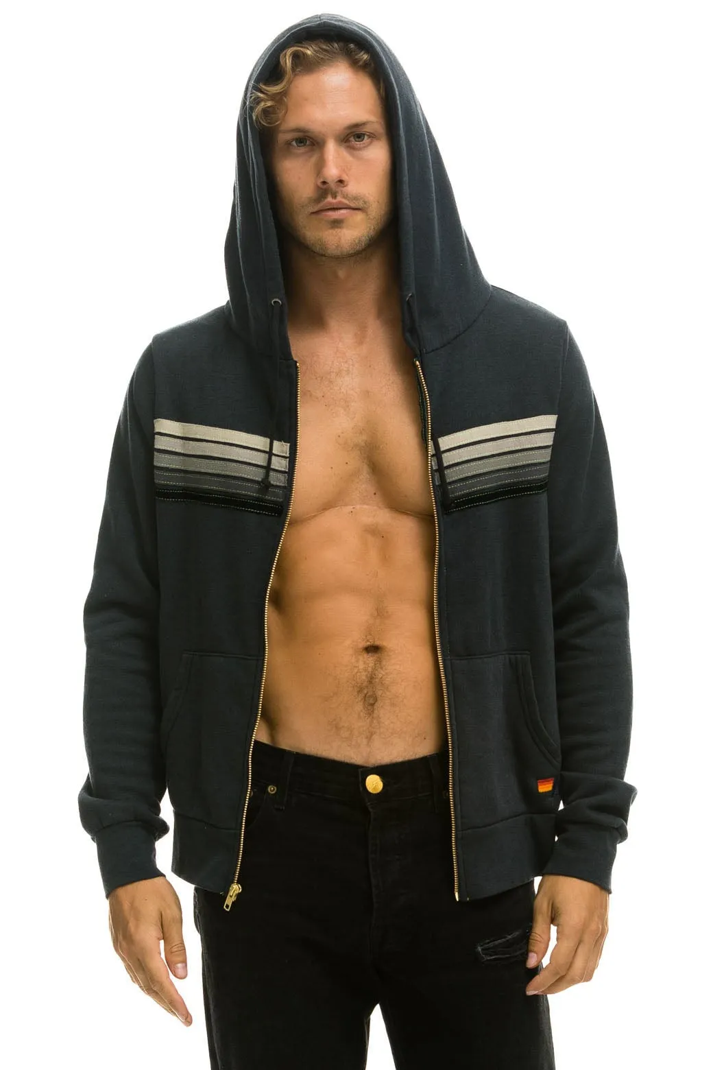 5 STRIPE HOODIE - CHARCOAL // GREY STRIPES