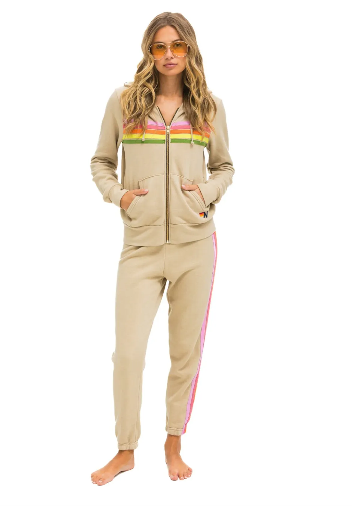 5 Stripe Hoodie Sand Pink Green