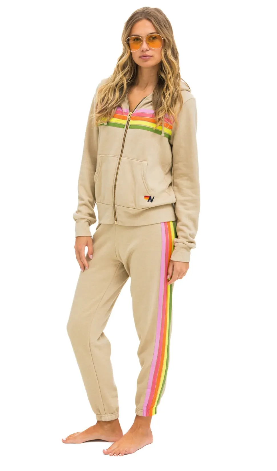 5 Stripe Hoodie Sand Pink Green