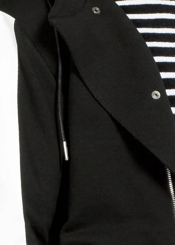 Biker Hoodie with Block Print on Sleeves in Black
