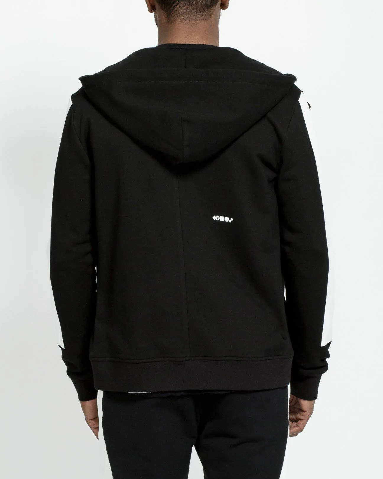 Biker Hoodie with Block Print on Sleeves in Black