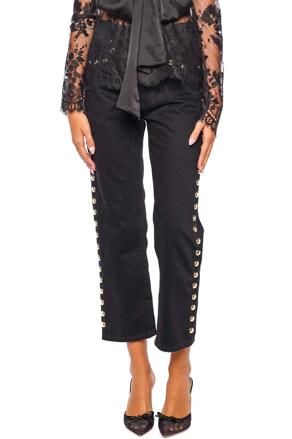 Black Embellished Crop Boyfriend Jean