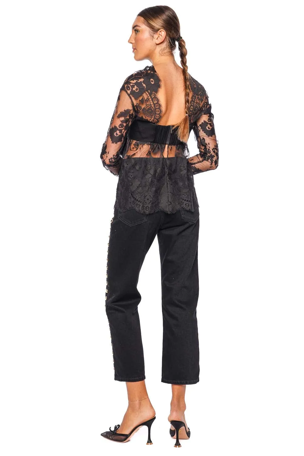 Black Embellished Crop Boyfriend Jean