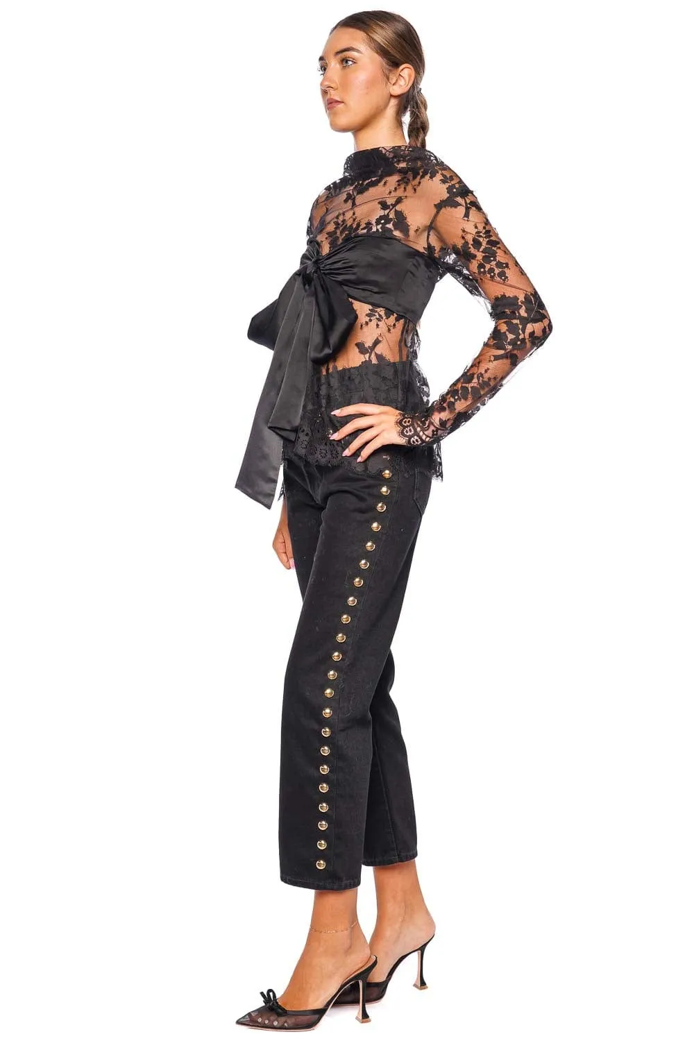 Black Embellished Crop Boyfriend Jean
