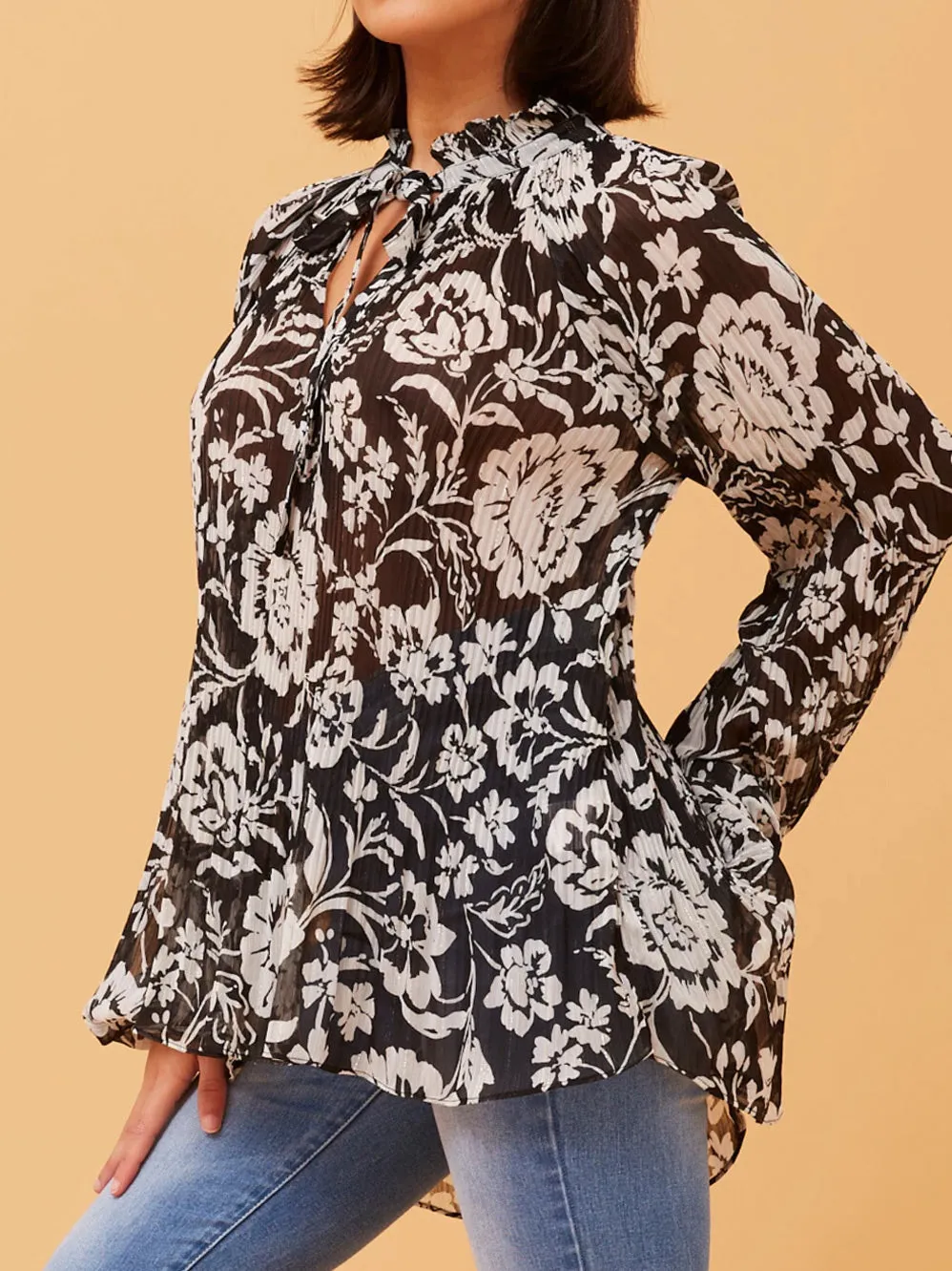 CAROLINE K MORGAN NECK TIE PLEAT TOP