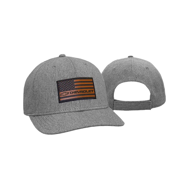 Chevrolet Grey Chino Leather Flag Patch Cap