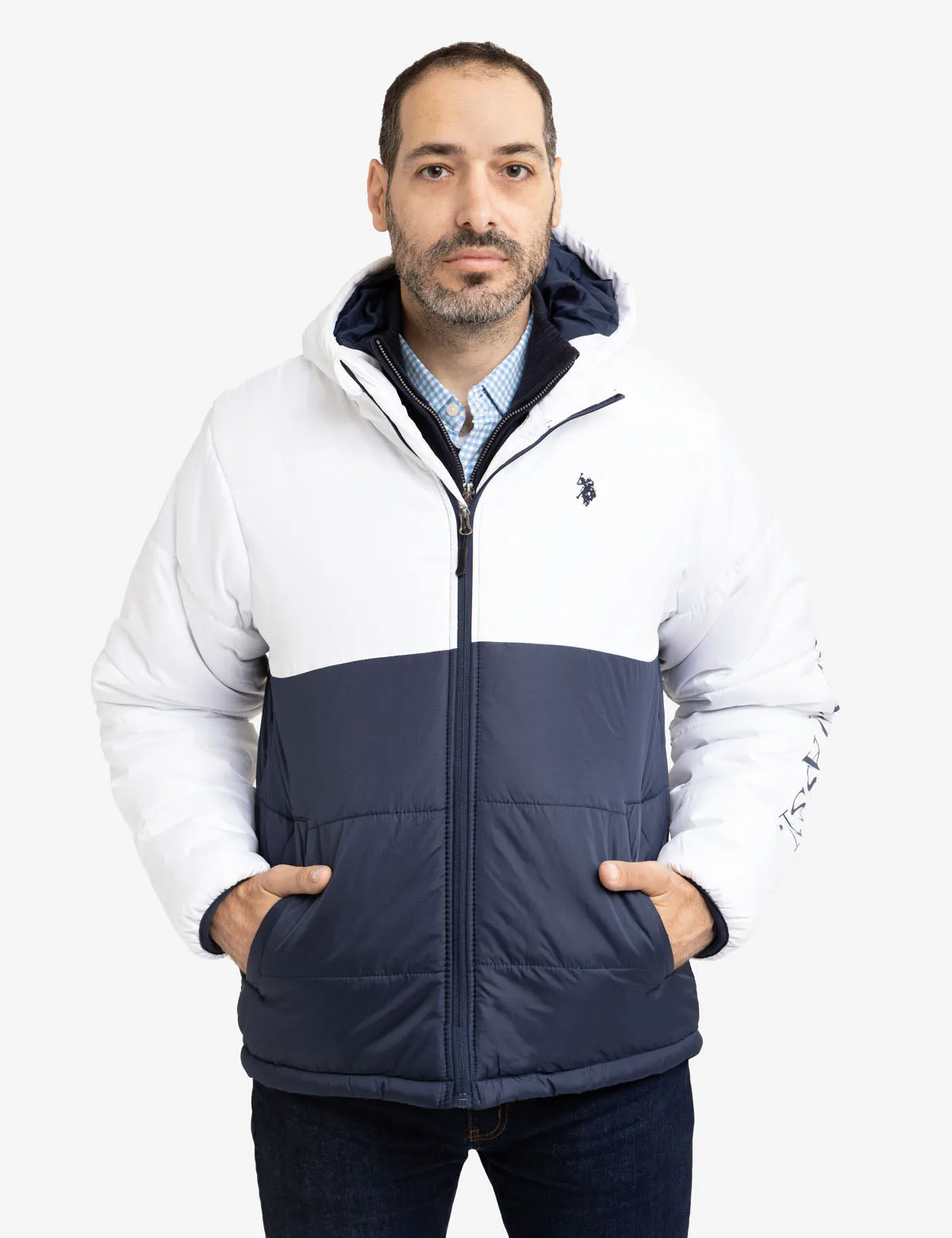 COLORBLOCK WORDMARK PUFFER JACKET