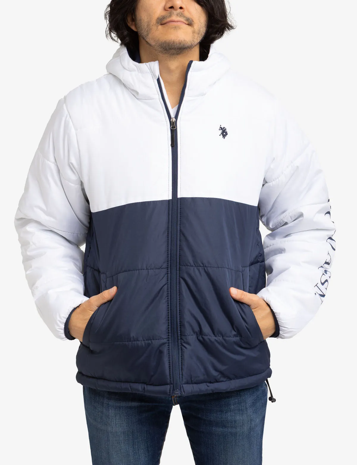 COLORBLOCK WORDMARK PUFFER JACKET