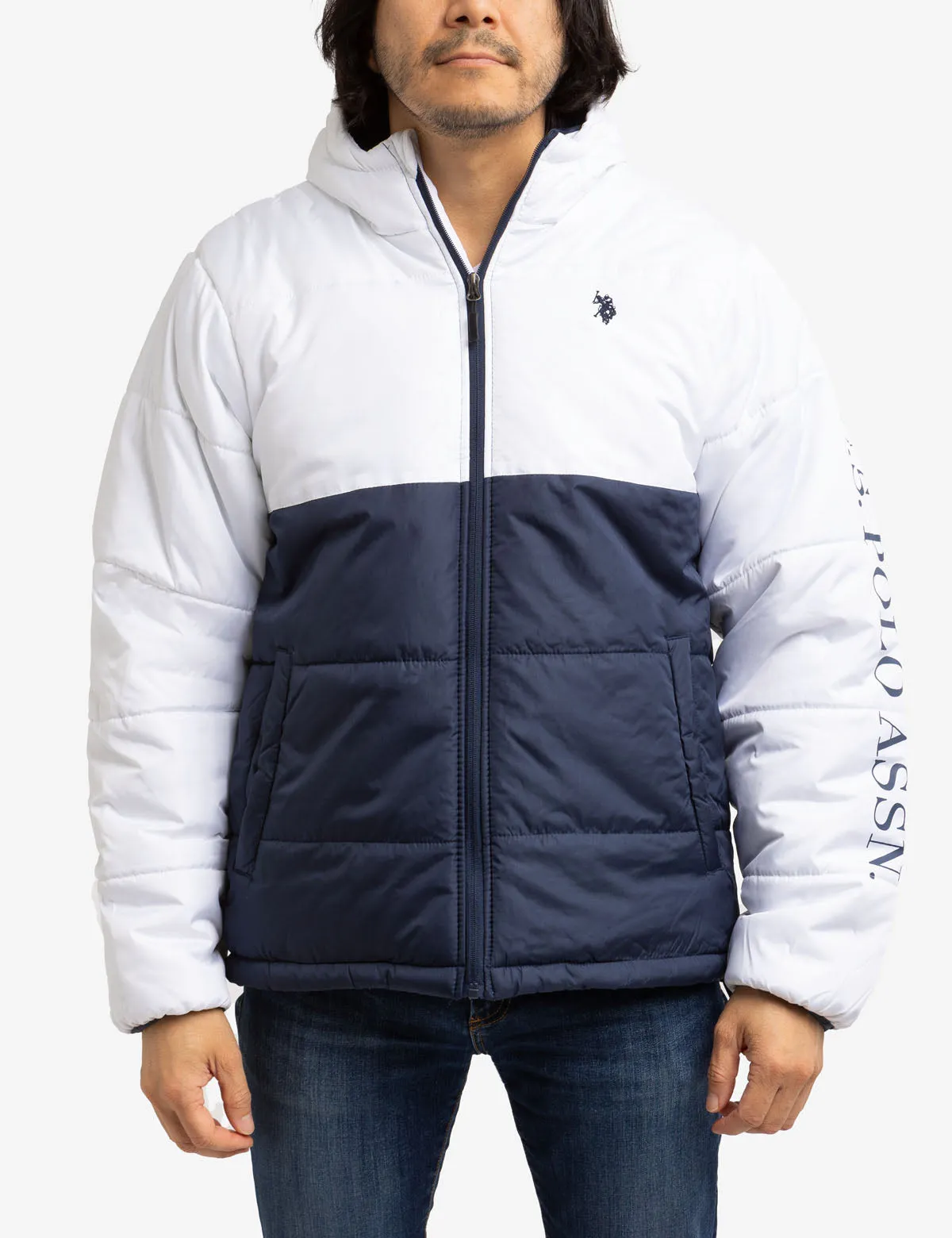 COLORBLOCK WORDMARK PUFFER JACKET