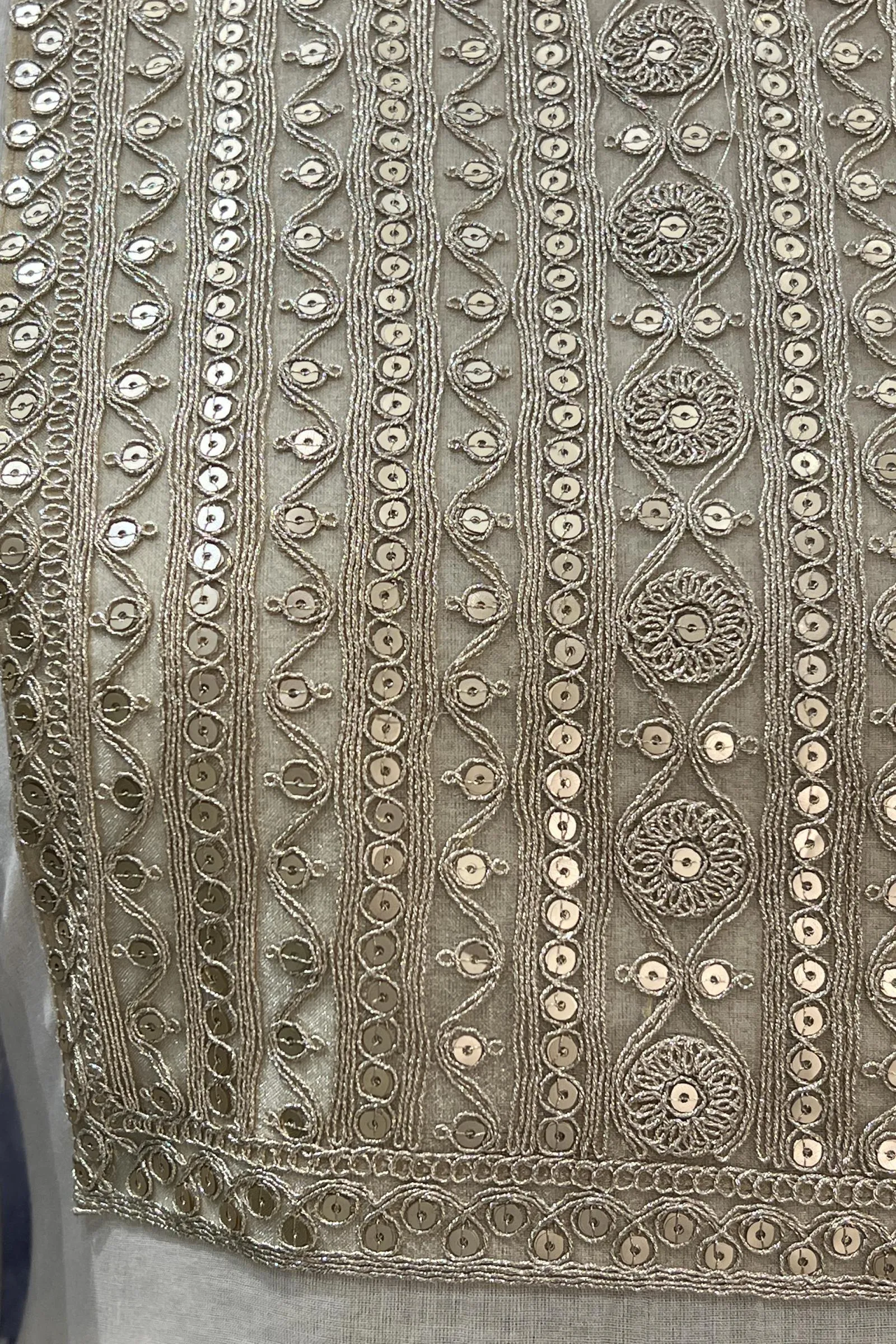 Cream Sequins and Zari work Anarkali Long Kurti with Kalamkari Printed Dupatta