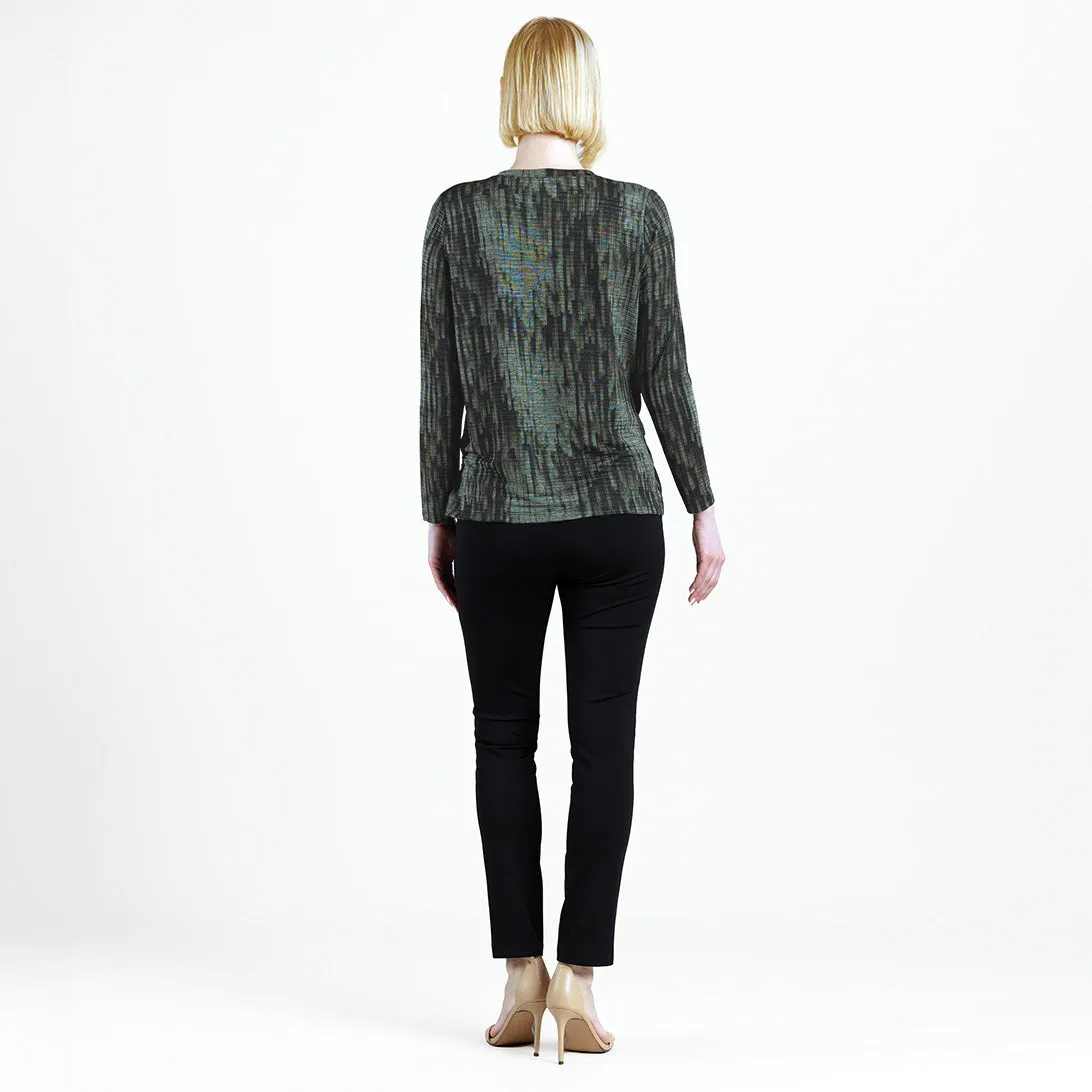 Crinkle Pleat - Blouson Overlay Side Tie Detail Top - Water Ripple-Olive