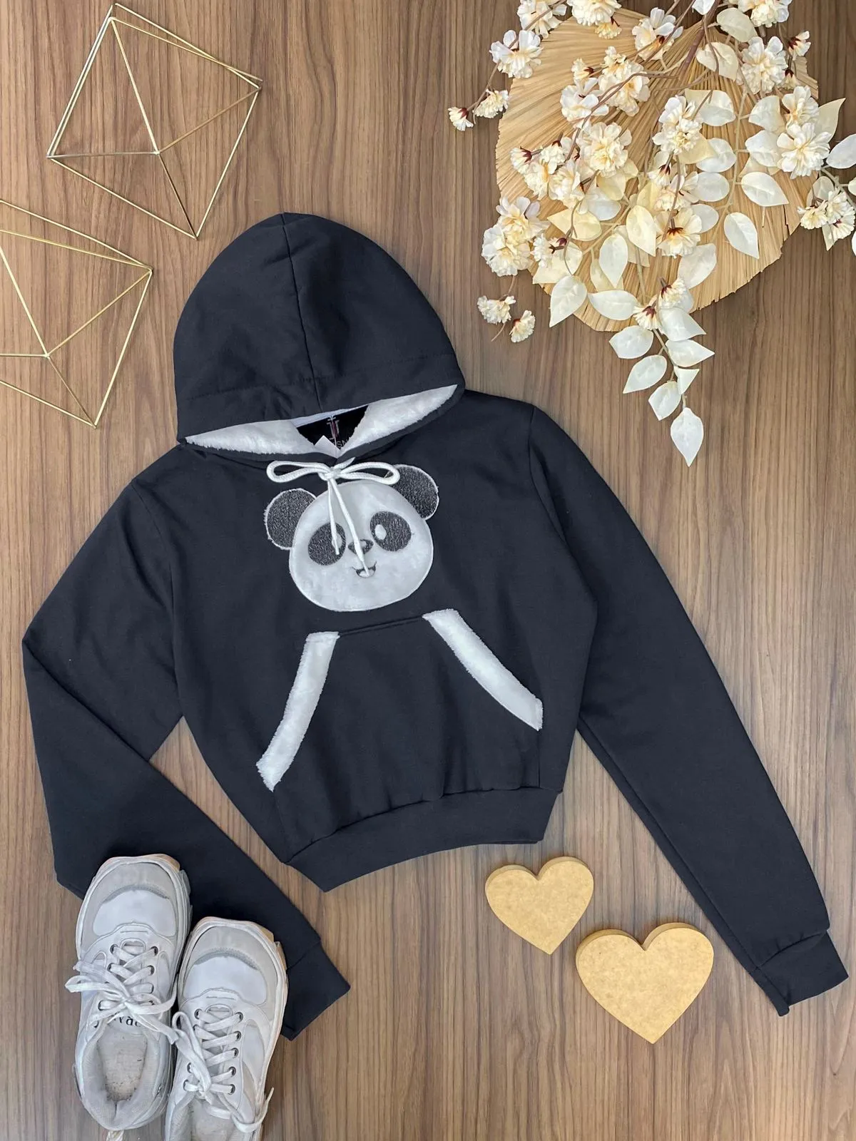 Cropped Moletom Detalhe Panda 3298  (14/J)
