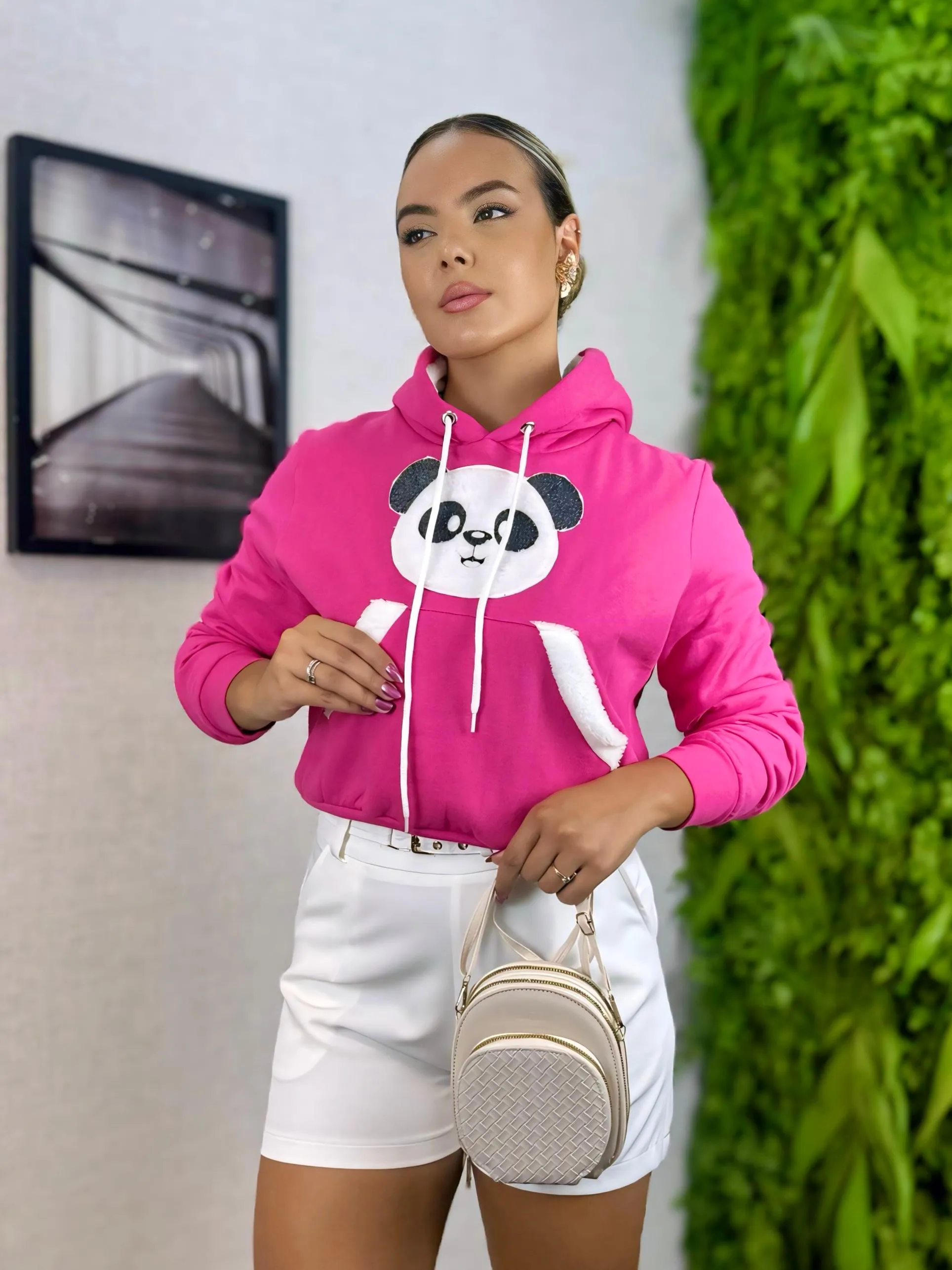 Cropped Moletom Detalhe Panda 3298  (14/J)