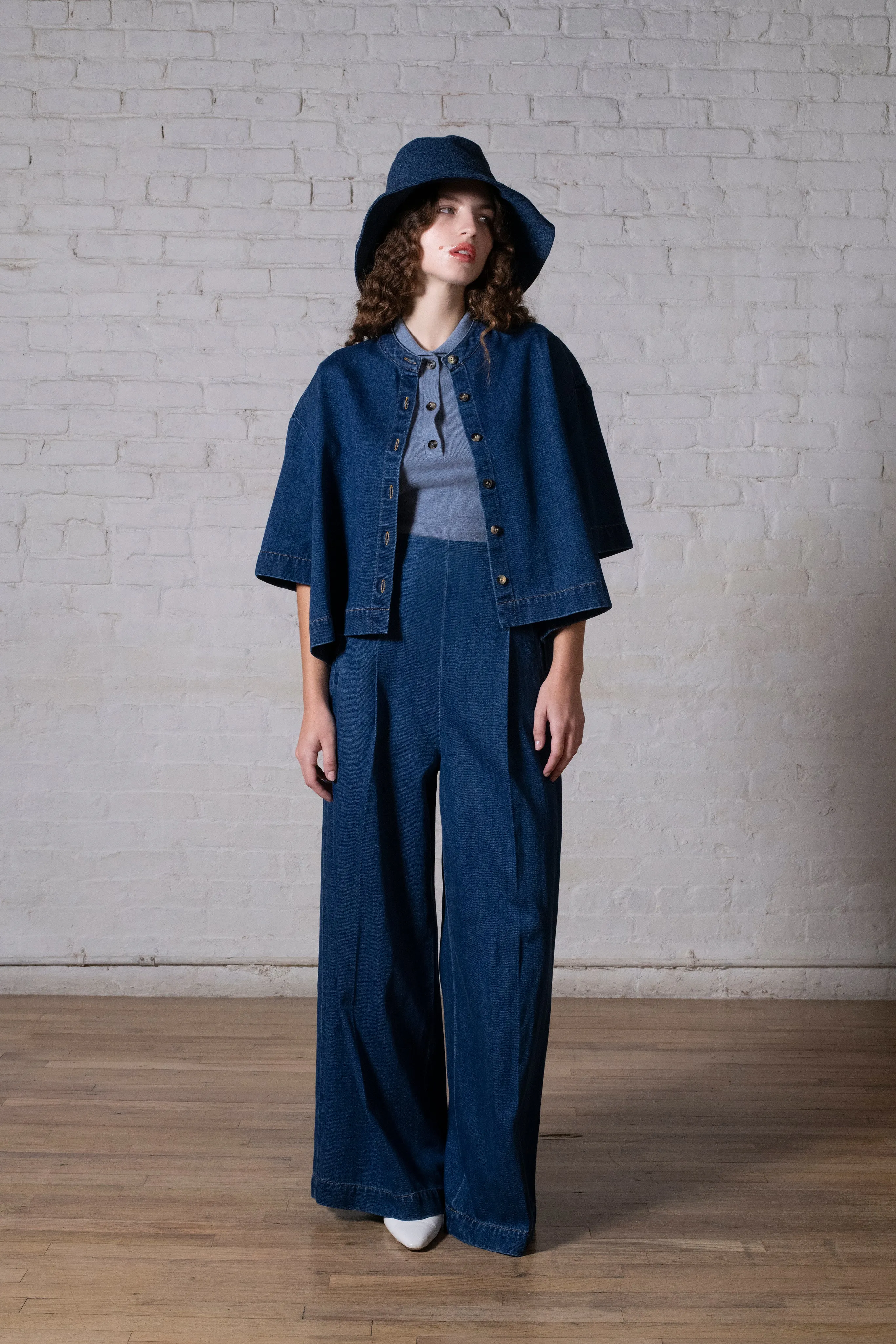 CROPPED OVERSIZED SHIRT - DENIM
