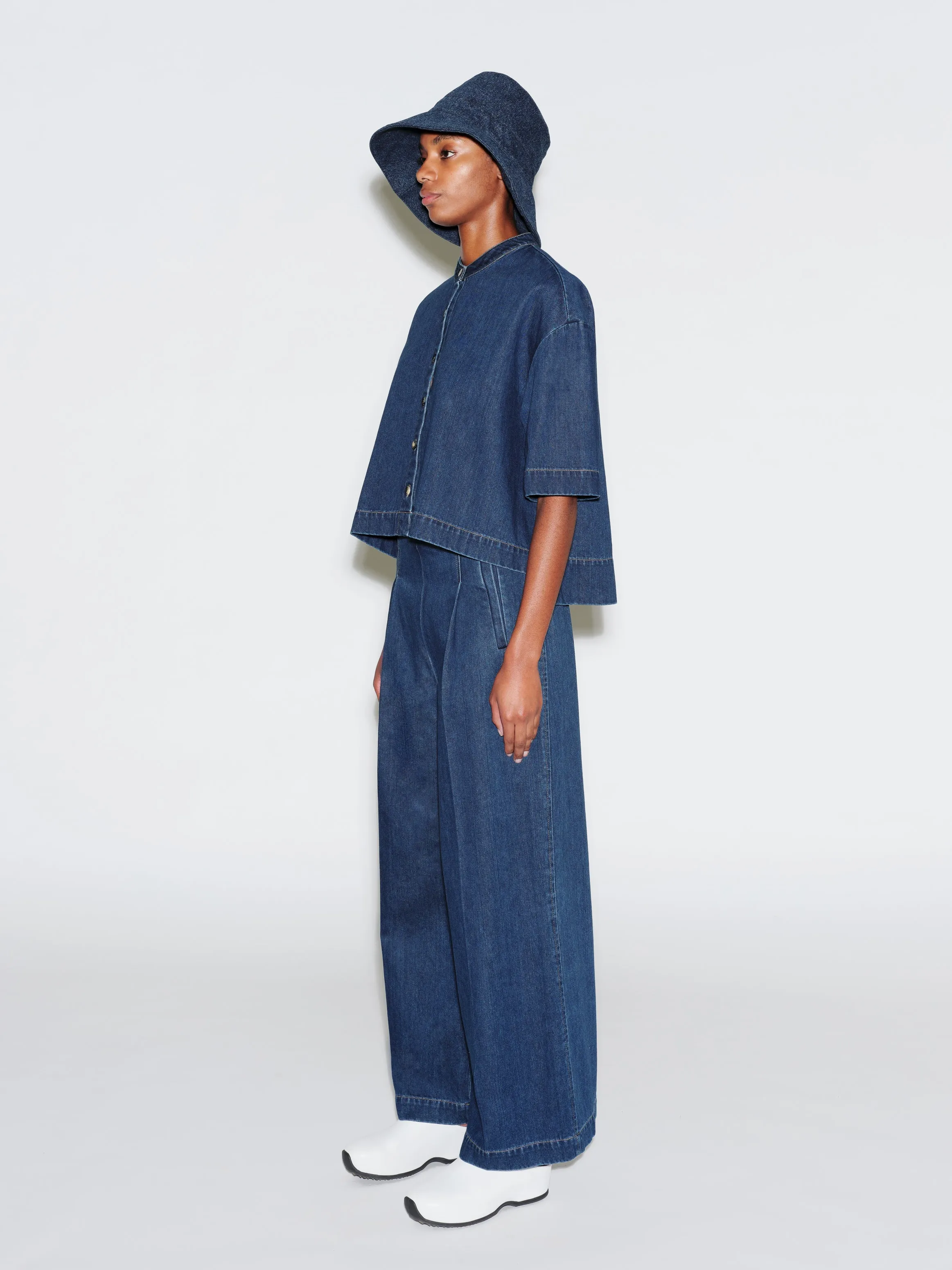 CROPPED OVERSIZED SHIRT - DENIM