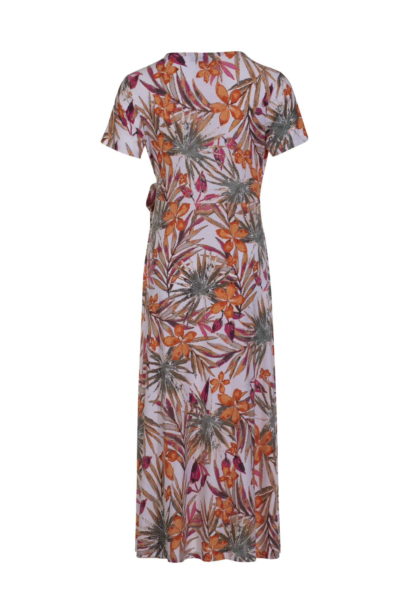 Crossover V neck Dress | Orange White Foil Palm | 7423AR
