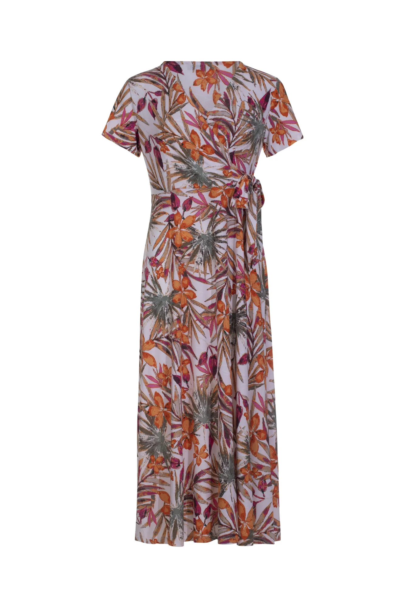Crossover V neck Dress | Orange White Foil Palm | 7423AR