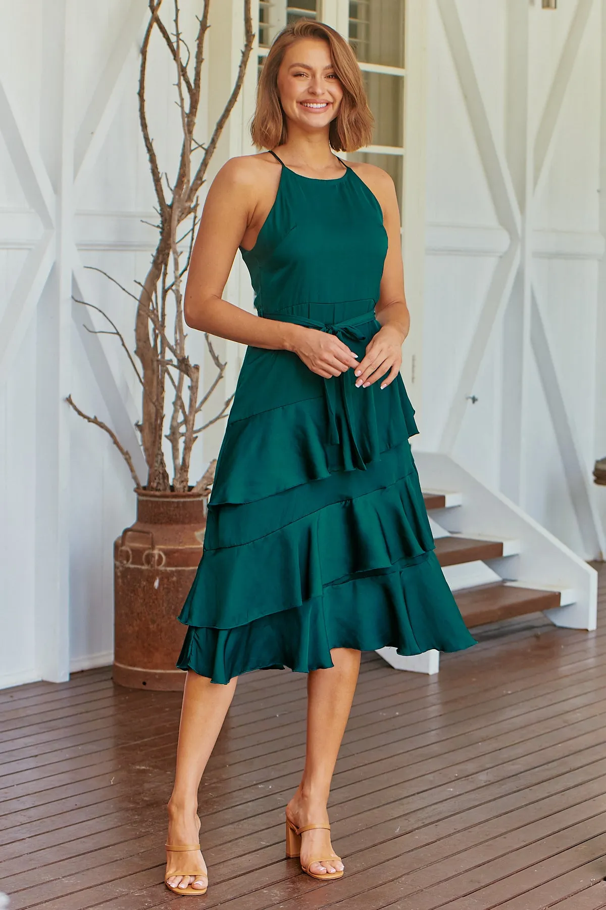 Dawn Emerald Sleeveless Evening Dress