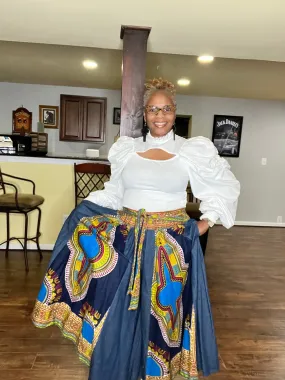 Denim & African Print Palazzo Pants