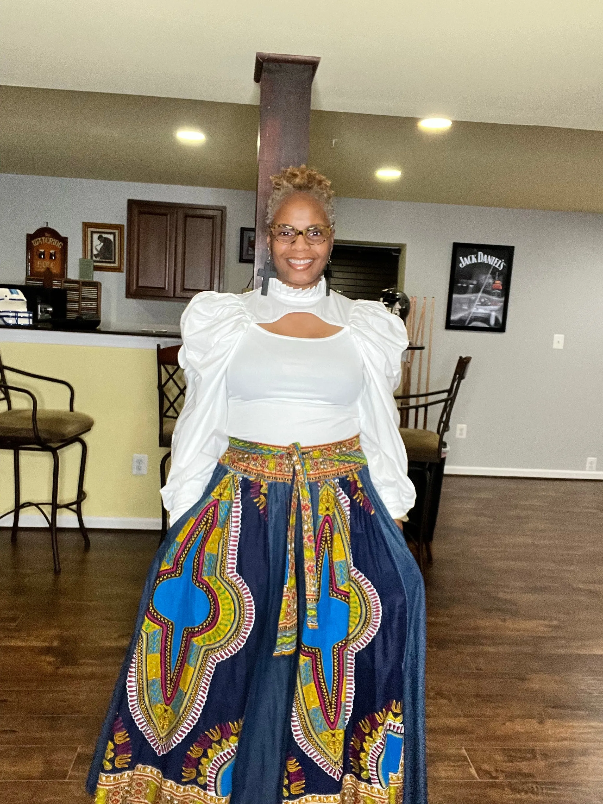 Denim & African Print Palazzo Pants