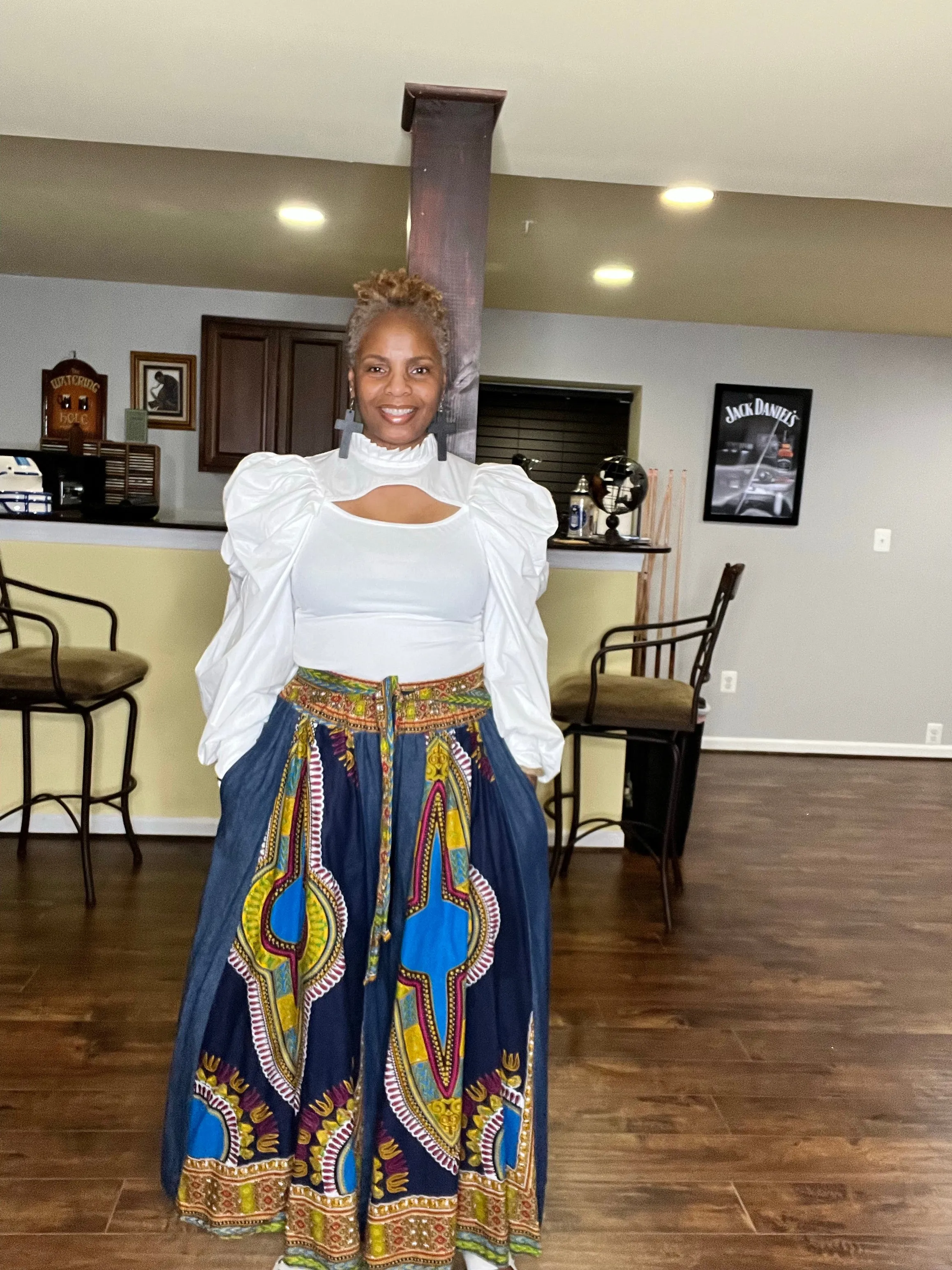 Denim & African Print Palazzo Pants
