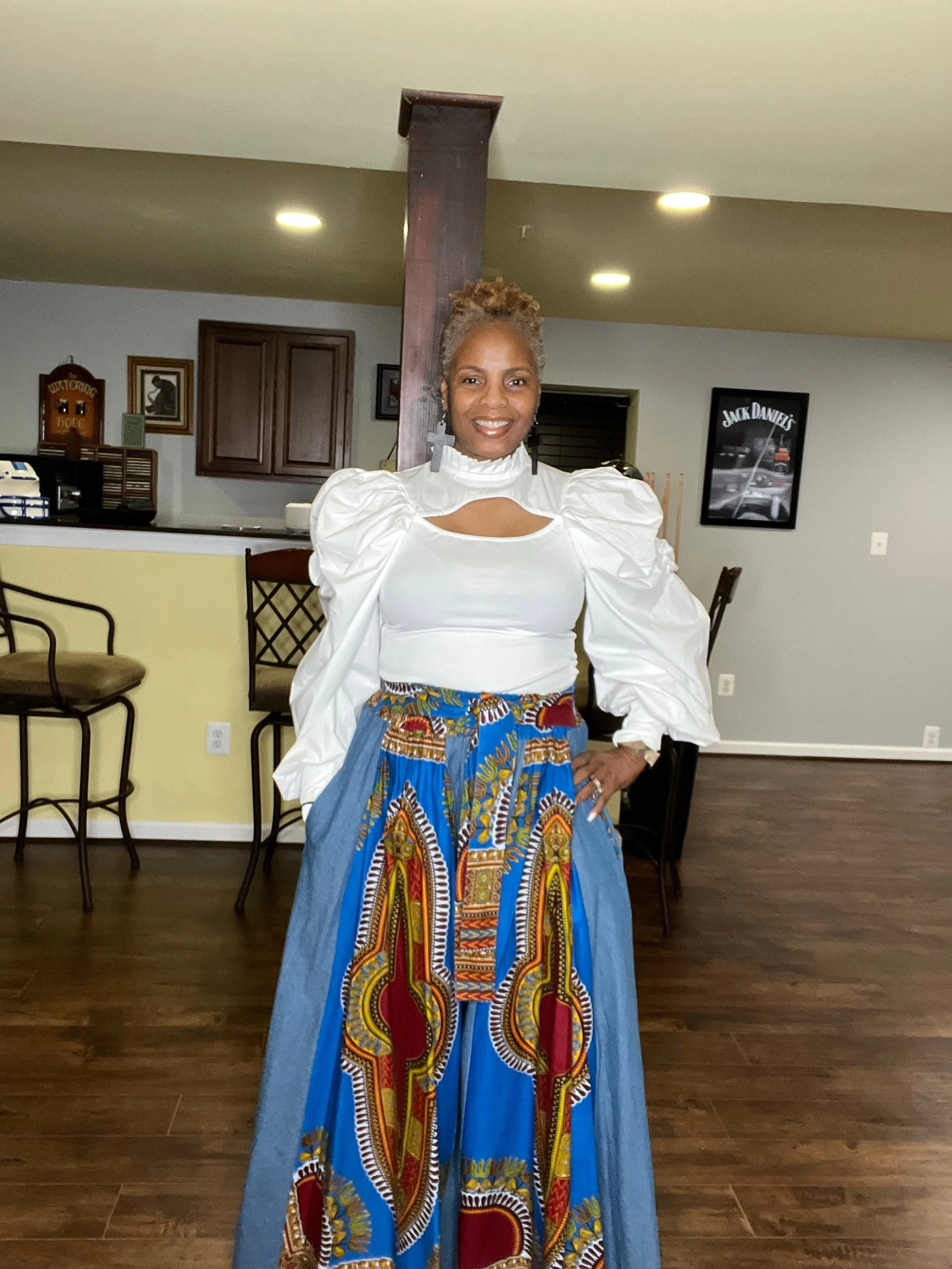 Denim & African Print Palazzo Pants