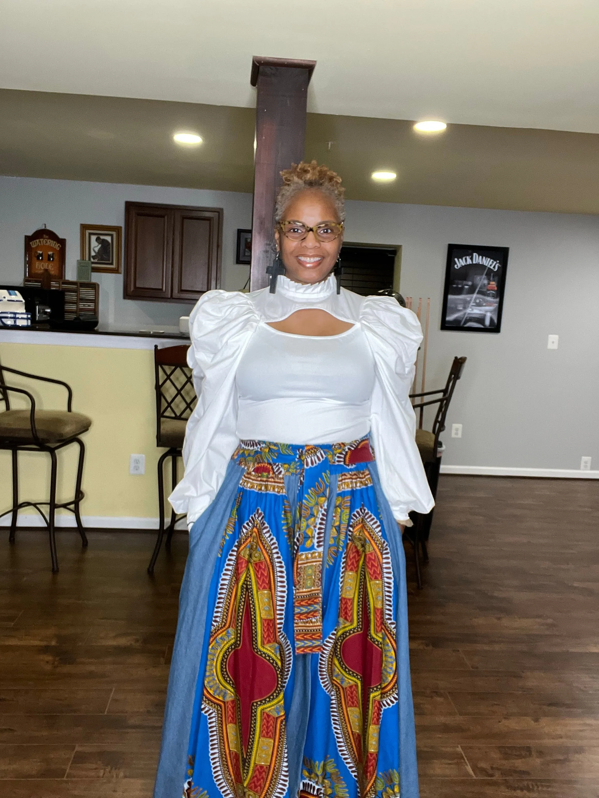 Denim & African Print Palazzo Pants