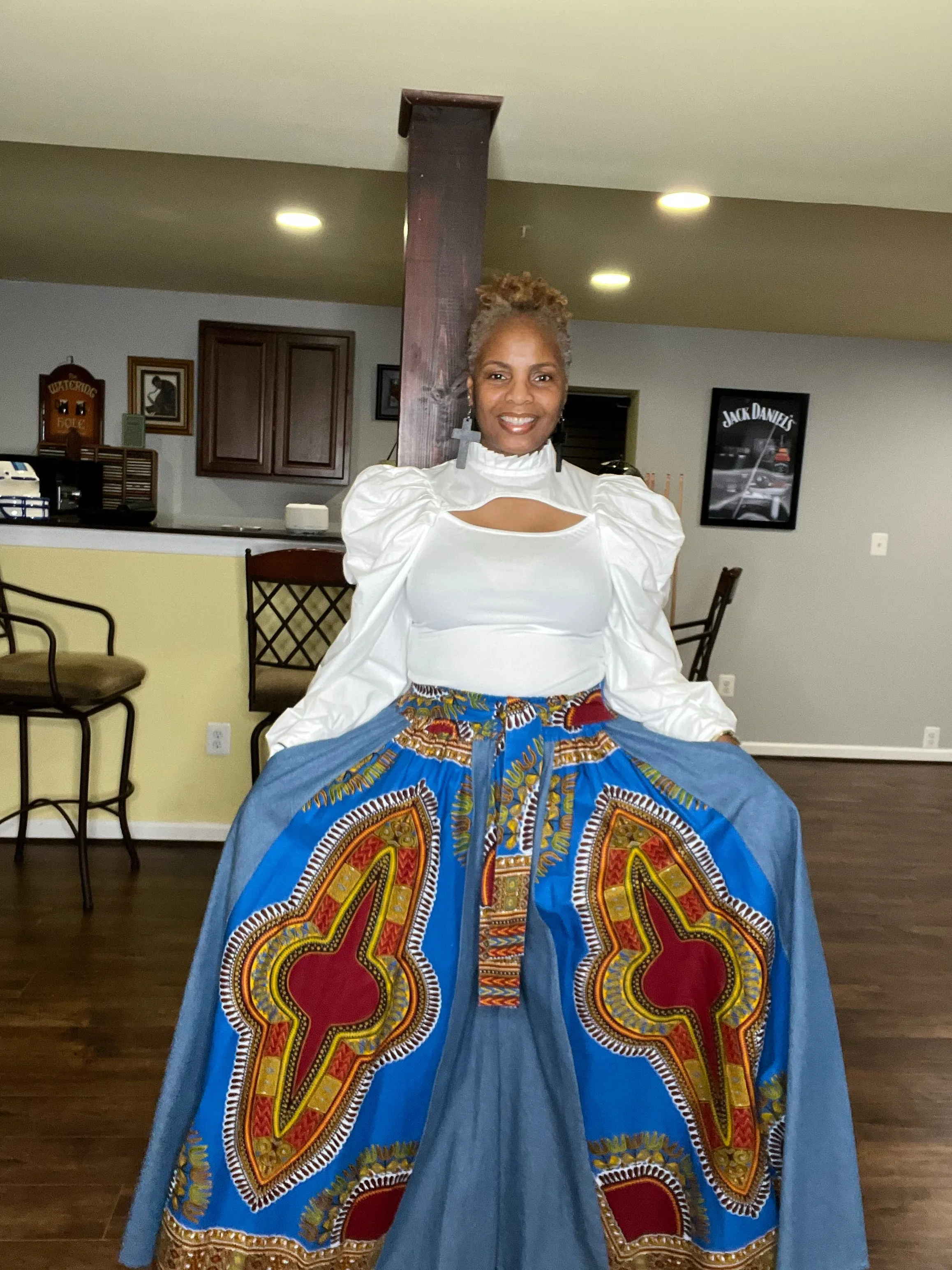 Denim & African Print Palazzo Pants