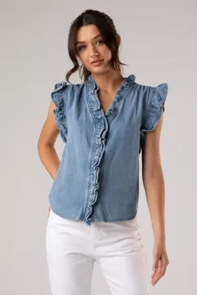 Denim Ruffled Blouse