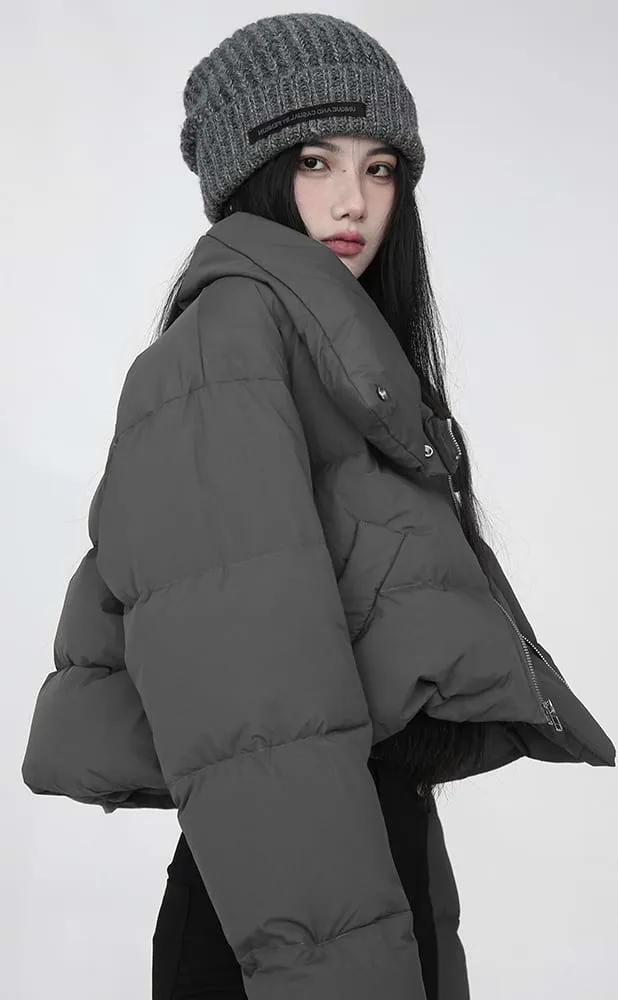 Diagonal Zip Cropped Puffer Jacket
