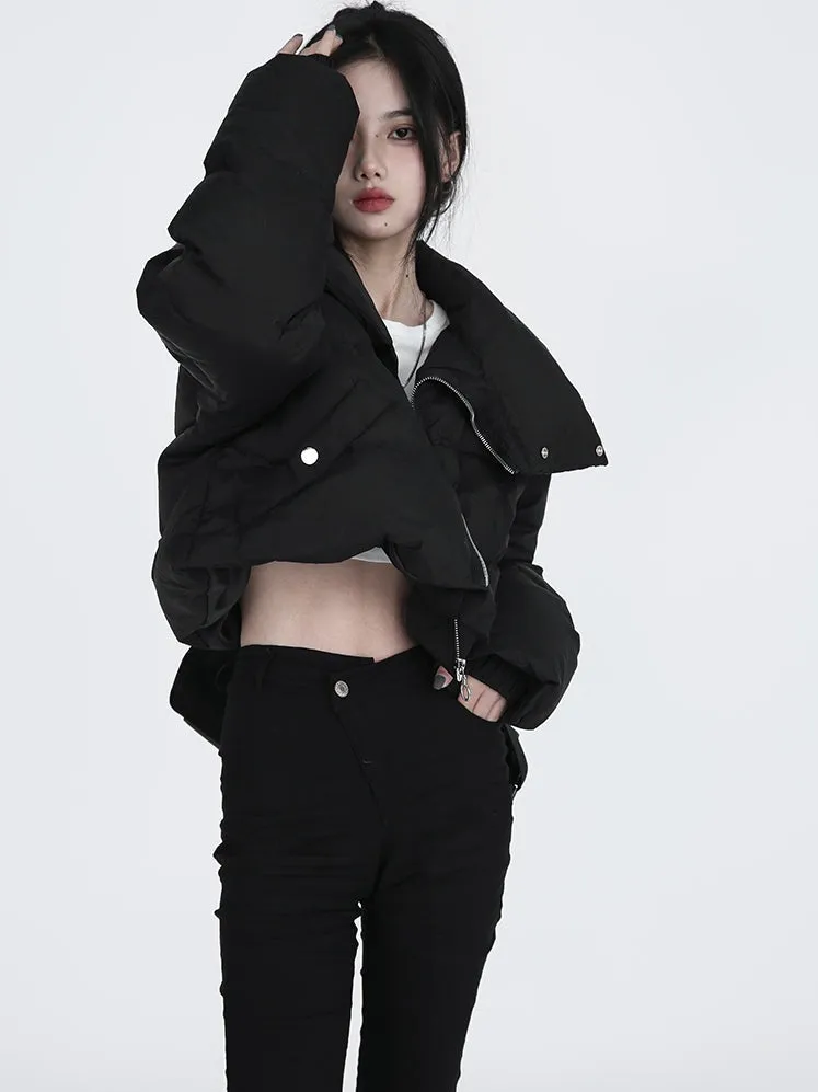 Diagonal Zip Cropped Puffer Jacket