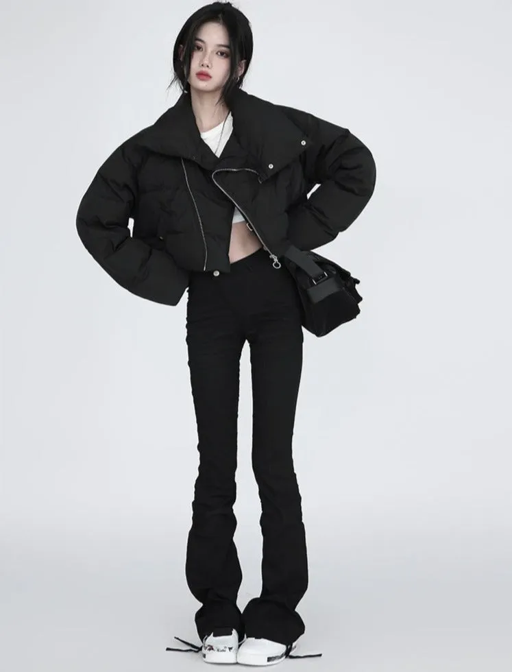 Diagonal Zip Cropped Puffer Jacket
