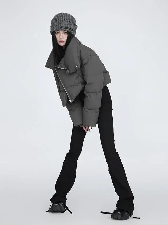 Diagonal Zip Cropped Puffer Jacket