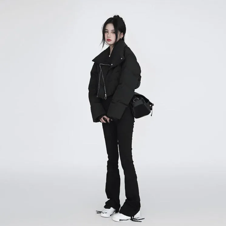 Diagonal Zip Cropped Puffer Jacket