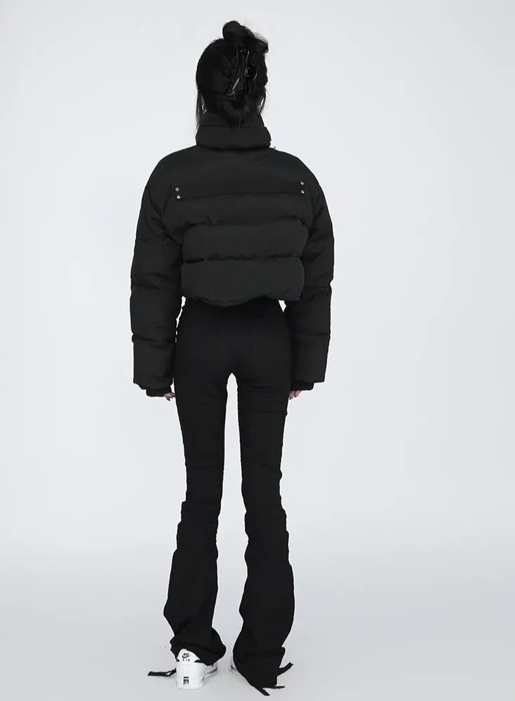 Diagonal Zip Cropped Puffer Jacket