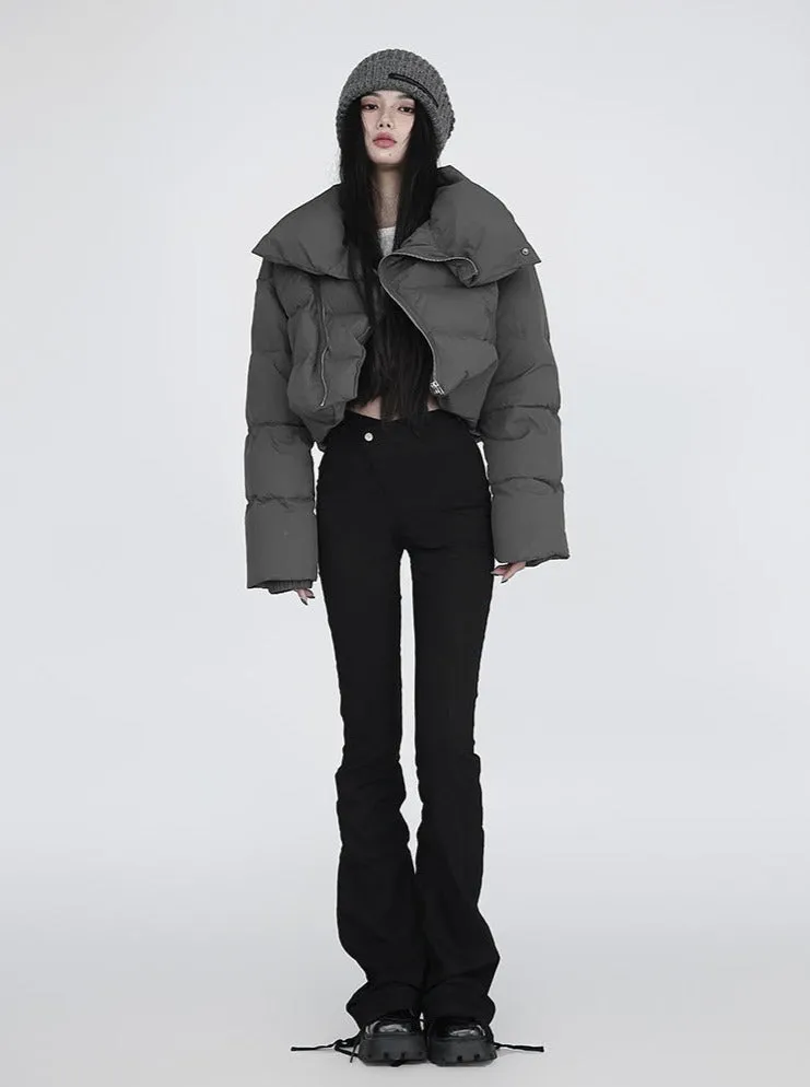 Diagonal Zip Cropped Puffer Jacket