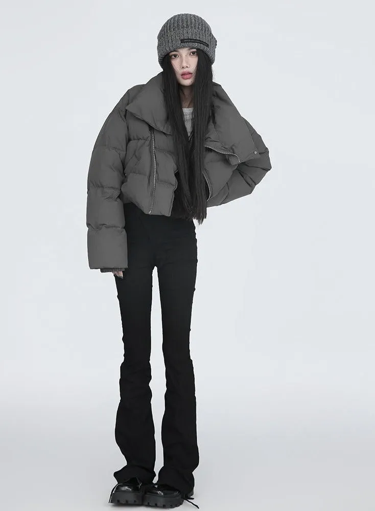 Diagonal Zip Cropped Puffer Jacket