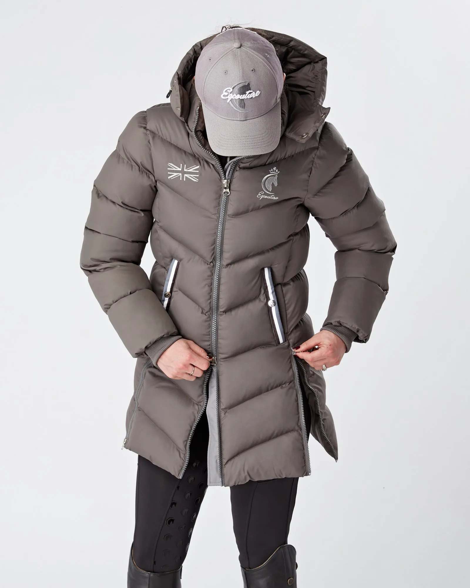 Exclusive Long Grey Puffer Coat / Jacket - Detachable Hood