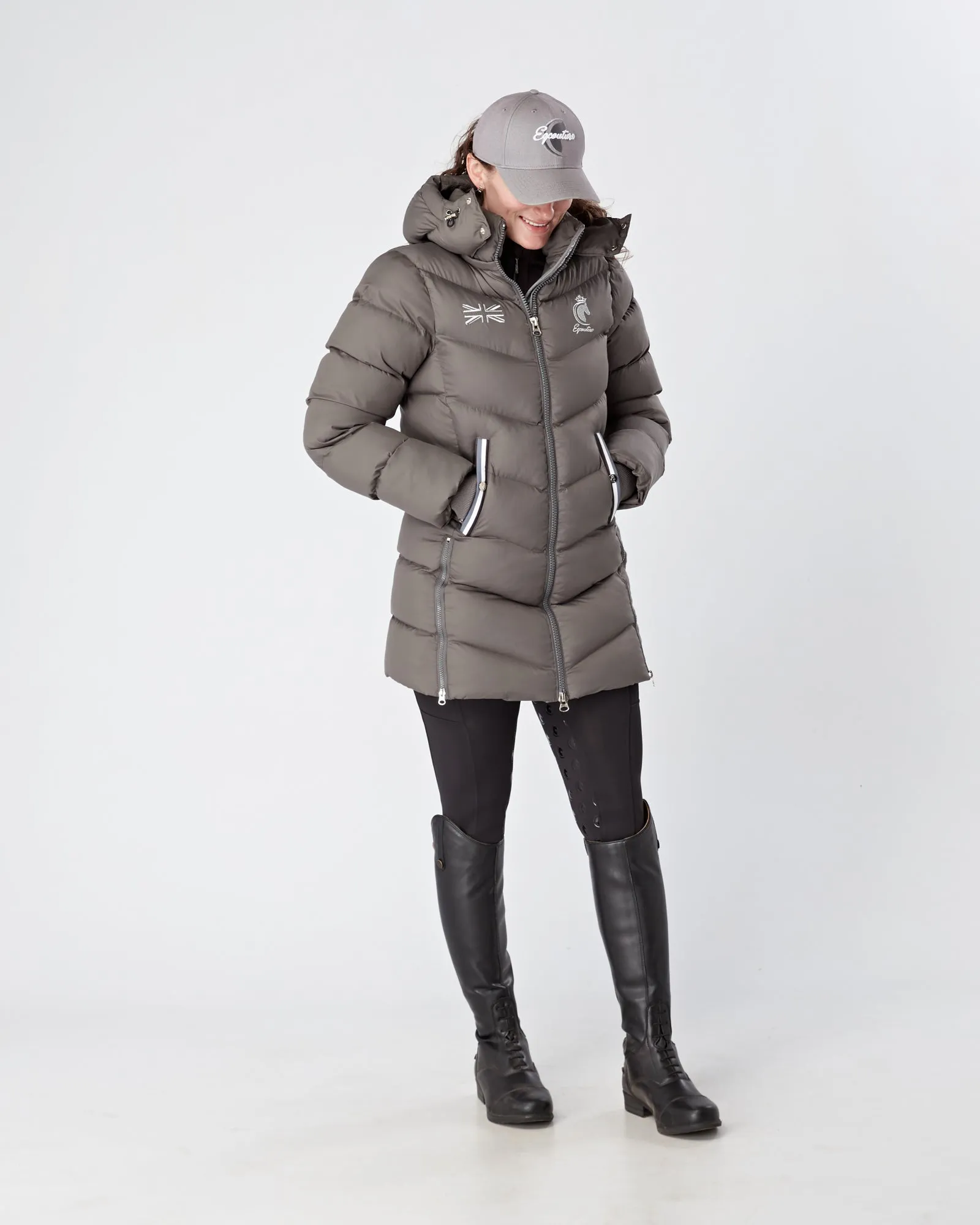 Exclusive Long Grey Puffer Coat / Jacket - Detachable Hood