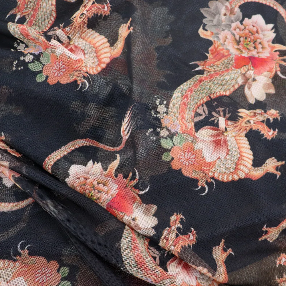 FS1117 Dragon Floral Powermesh Jersey Fabric