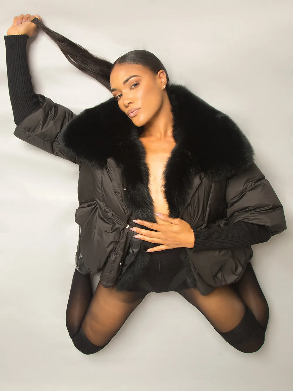 Fur Trim Puffer Jacket in Black