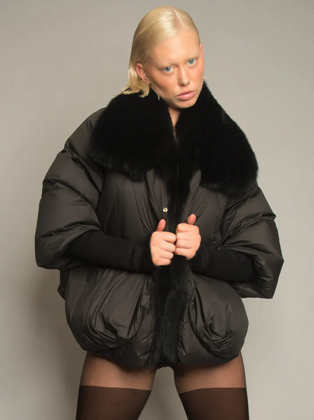 Fur Trim Puffer Jacket in Black