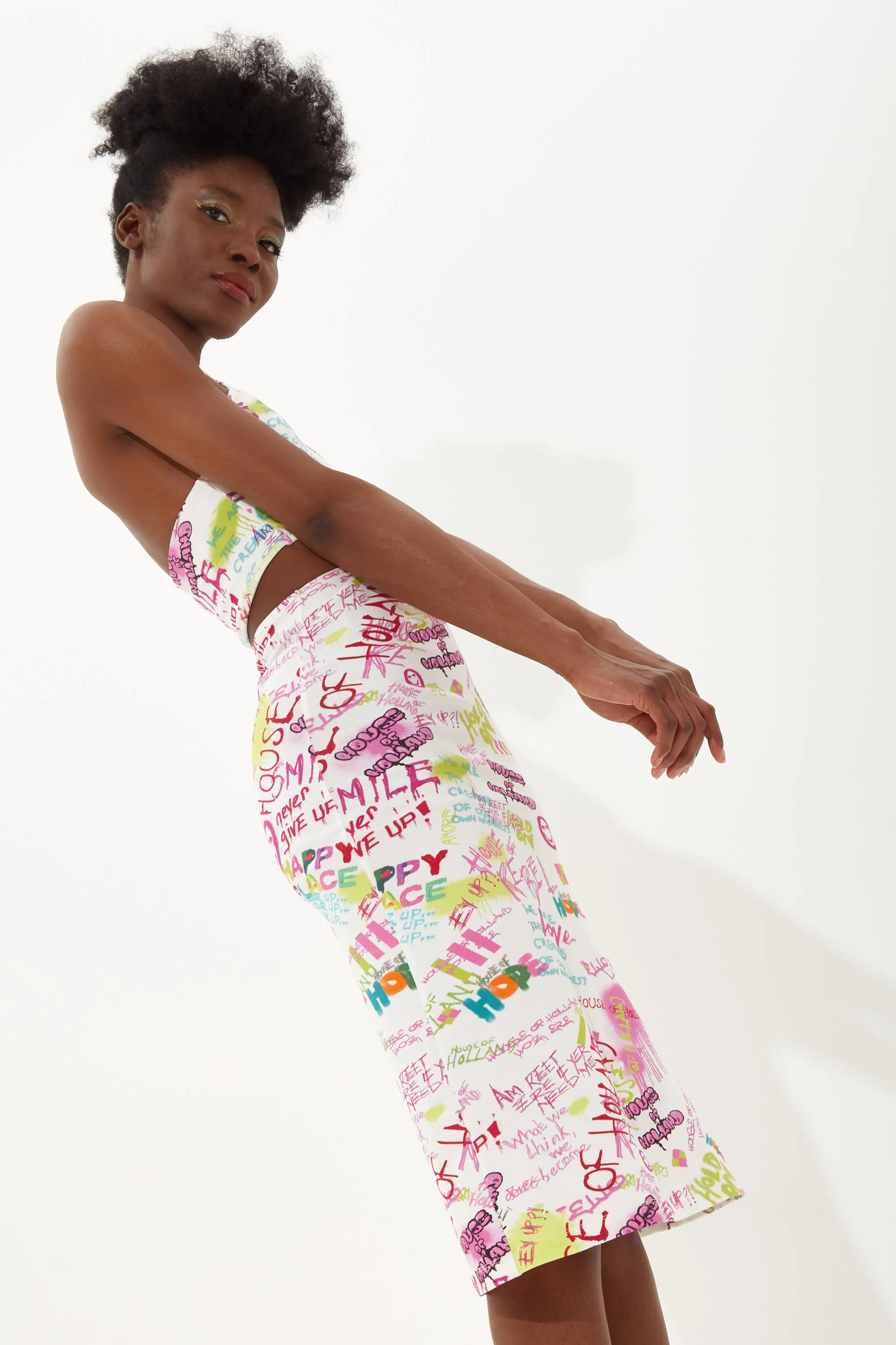 House Of Holland Printed Jersey Midi Dress With Knot Front And Cut Out And Tied Neck