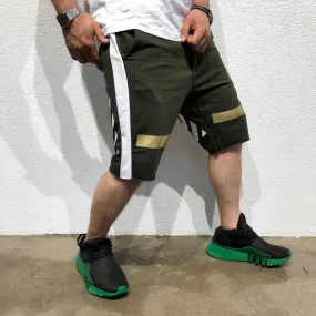 Khaki Gold Striped Sweat Short B185 Streetwear Sweat Shorts