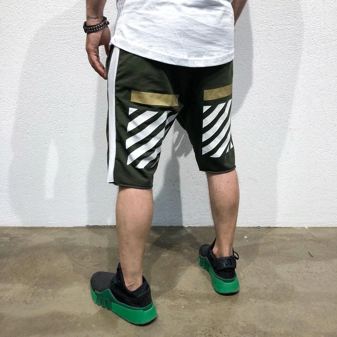 Khaki Gold Striped Sweat Short B185 Streetwear Sweat Shorts