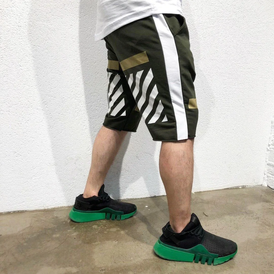 Khaki Gold Striped Sweat Short B185 Streetwear Sweat Shorts