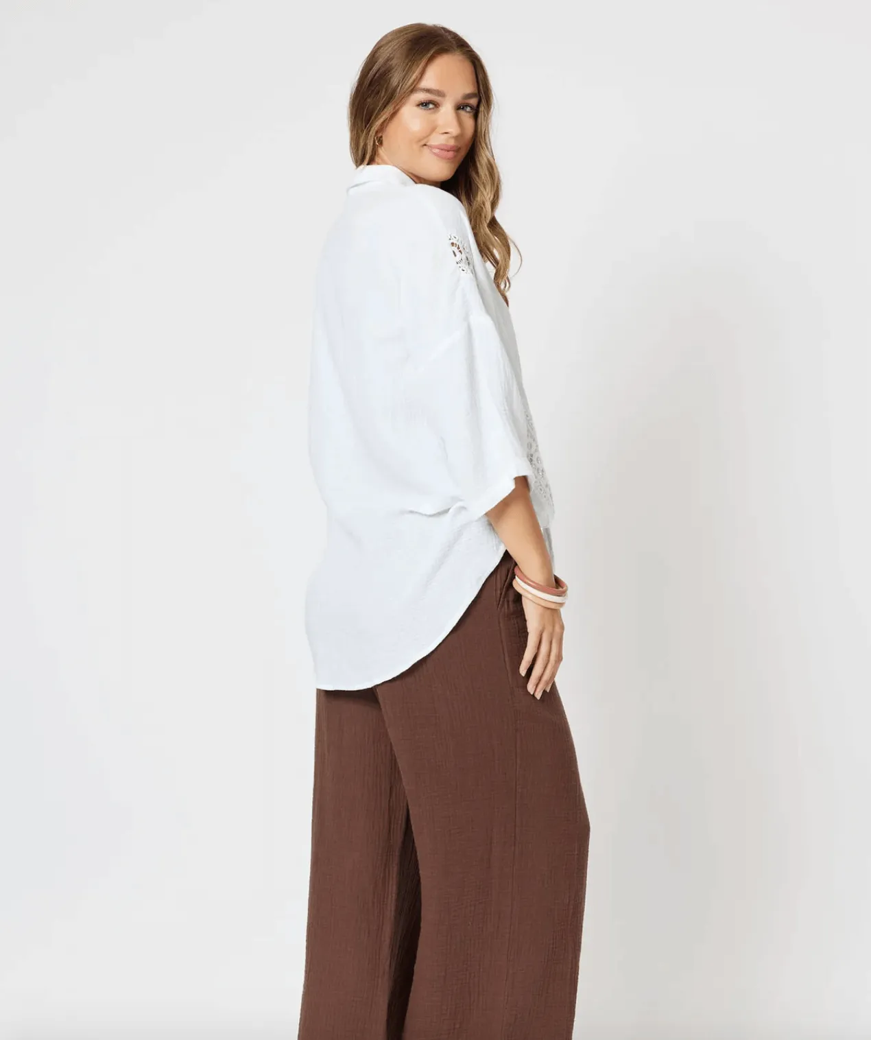 Lace Sleeve Front Tie Shirt