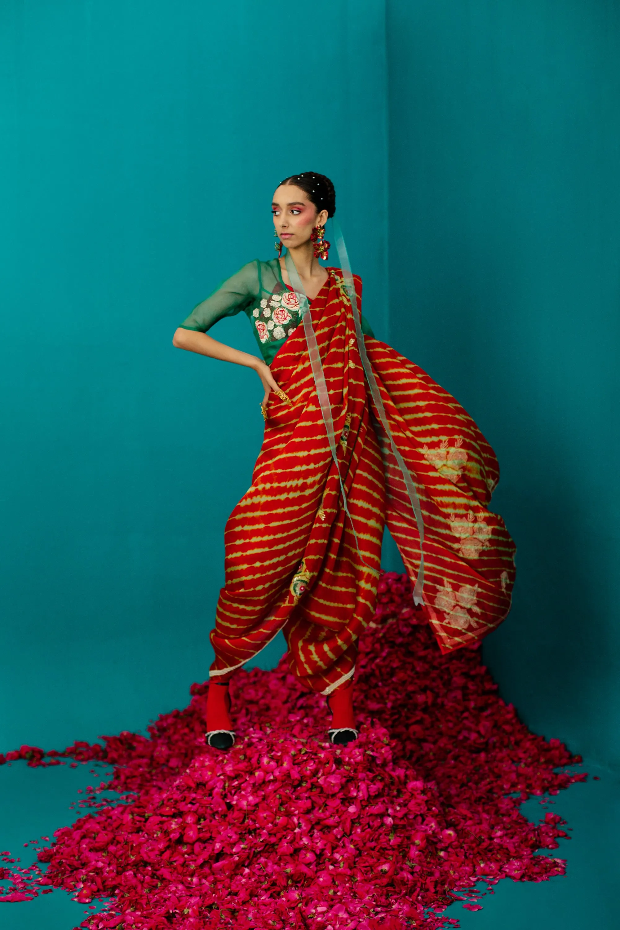 Leharia Sequence Rose Orange Saree