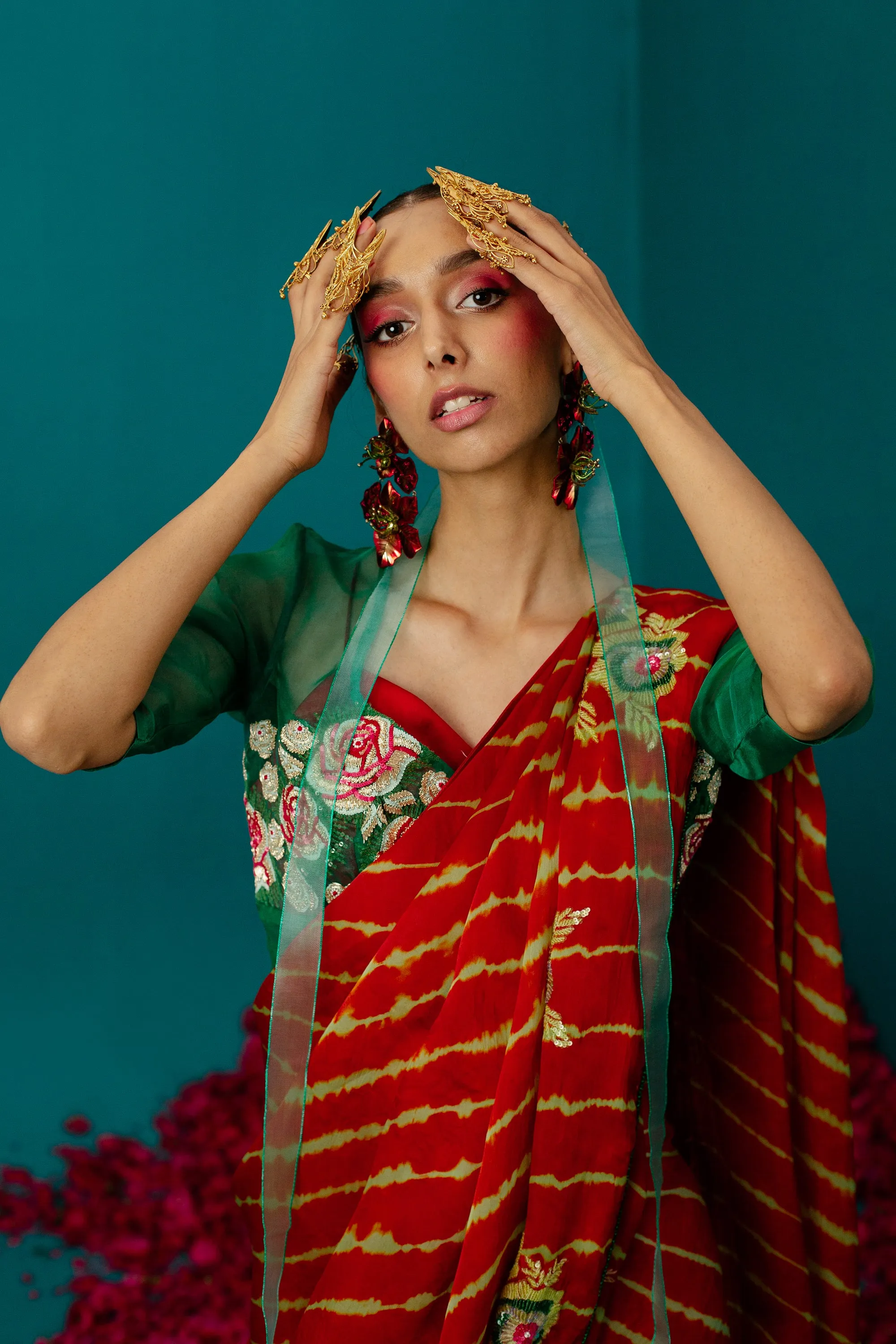 Leharia Sequence Rose Orange Saree